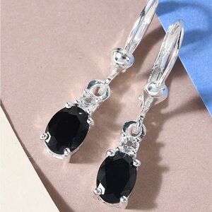 1.35 Carats Black Tourmaline Lever Back Earrings in 925 Sterling Silver